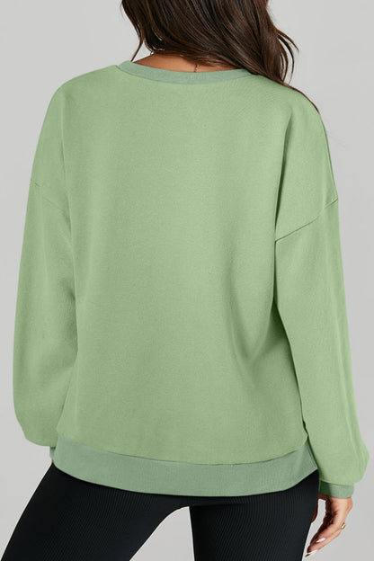 Solid Ribbed Trim Pullover Sweatshirt