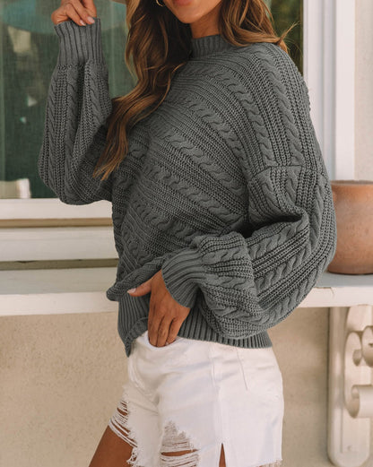 Cable Knit Mock Neck Sweater