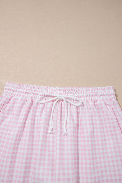 Gingham Half Zip Top & Elastic Waist Shorts Set