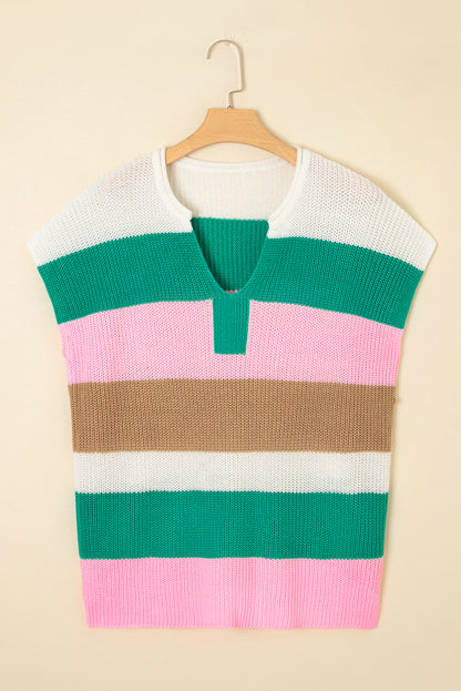 Plus Size Stripe Colorblock V-Neck Sweater