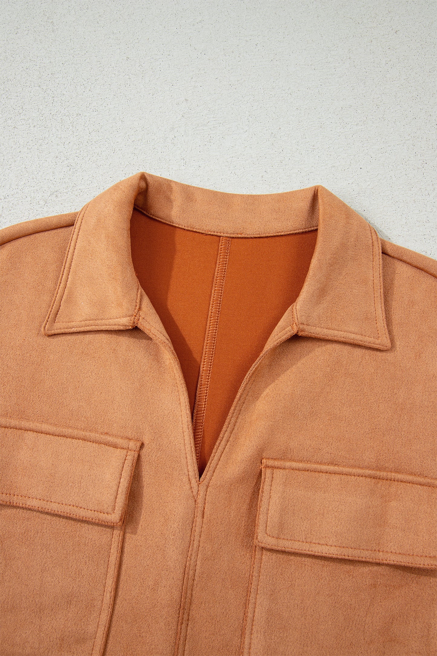 Faux Suede Collared V-Neck Short Sleeve Dress