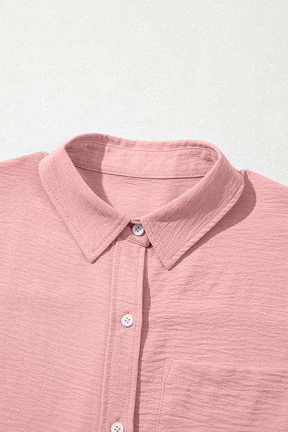 Solid Cuffed Short Sleeve Buttoned Shirt