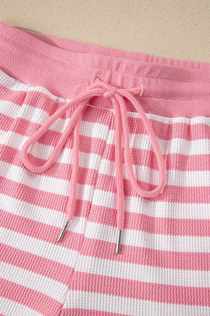 Stripe Puff Sleeve T-Shirt & Drawstring Shorts Set