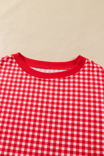 Gingham Contrast Trim Oversized Top & Skort Set