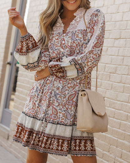 Paisley Lace Smocked Ruffle Dress