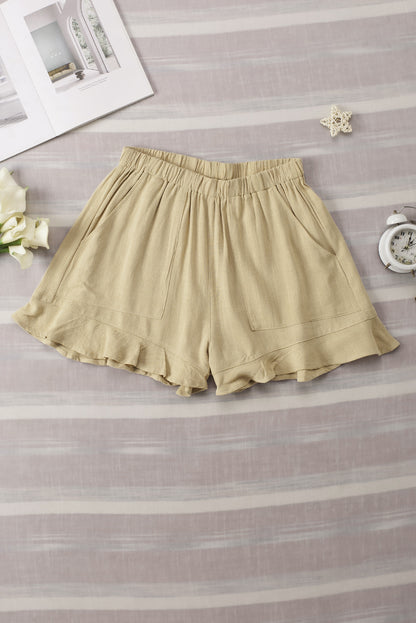 Ruffle Pocketed High Waist Shorts