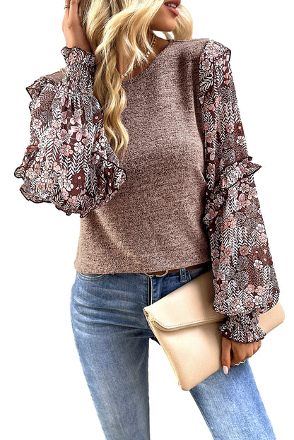 Floral Ruffle Tiered Sleeve Blouse