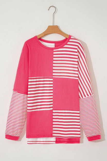 Stripe Patchwork Long Sleeve Tunic Top
