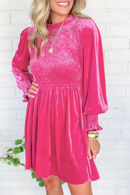 Velvet Smocked Puff Sleeve Dress