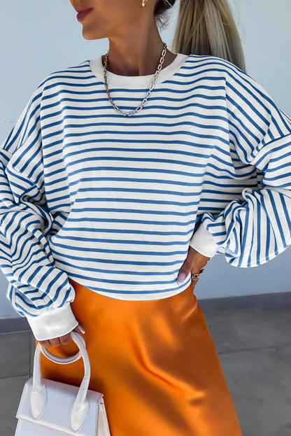 Stripe Drop Shoulder Crewneck Sweatshirt