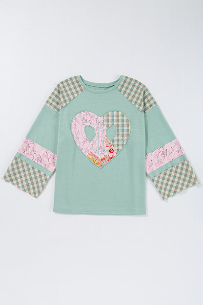 Valentine Heart Plaid Floral Patchwork Long Sleeve Top