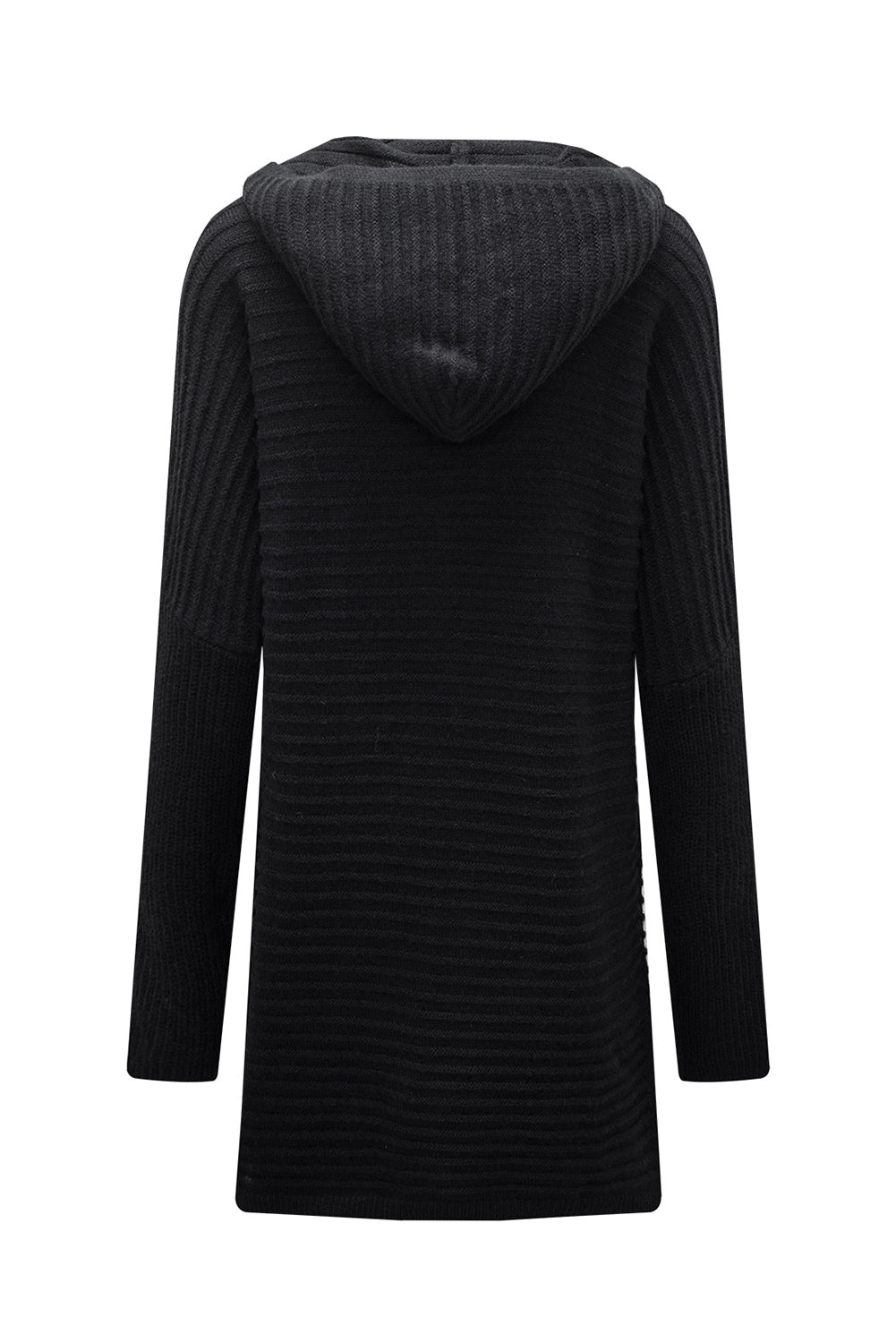 Ribbed Open Front Hooded Cardigan