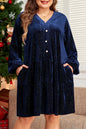 Plus Size Velvet Textured V-Neck Dress