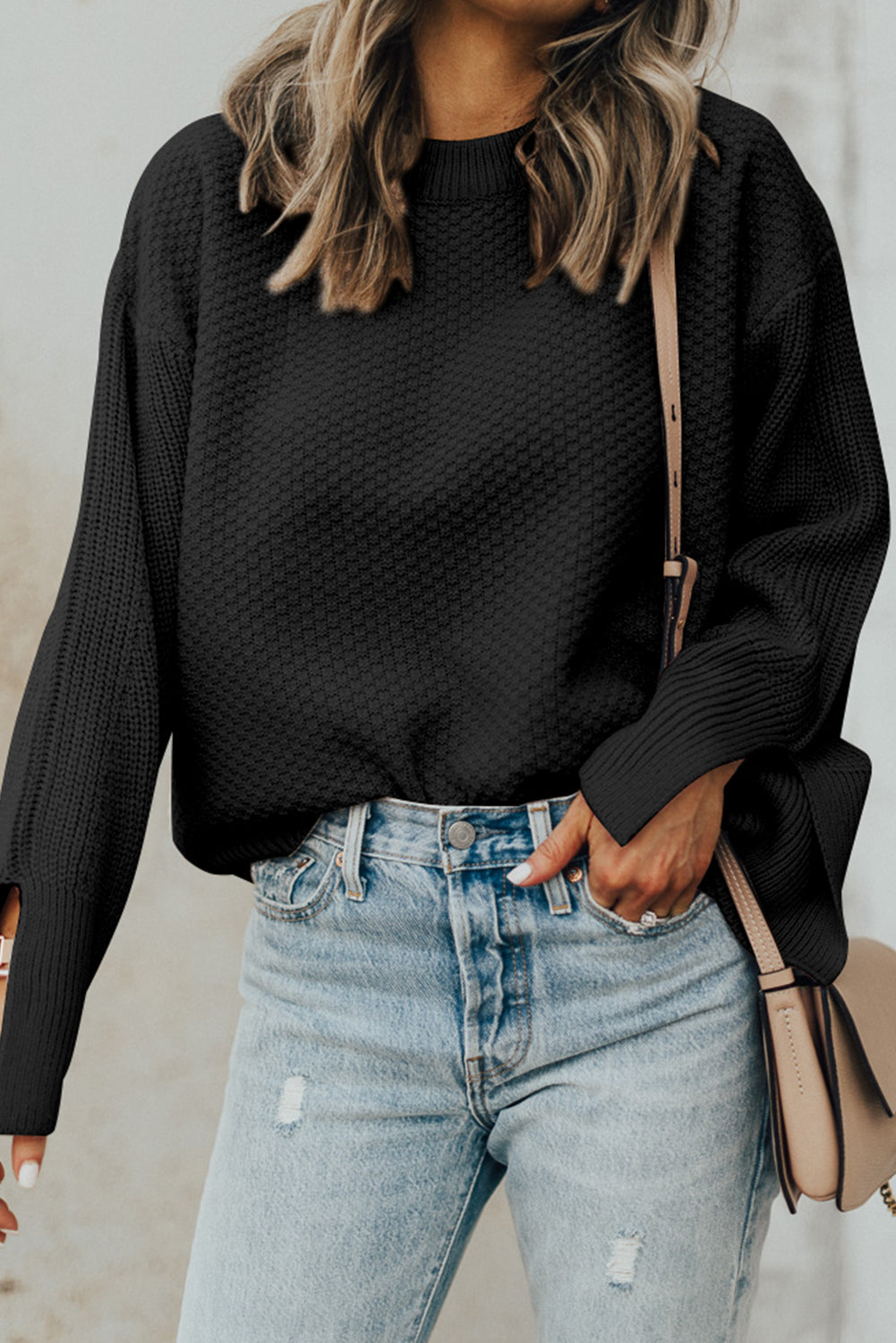 Split Cuff Long Sleeve Sweater