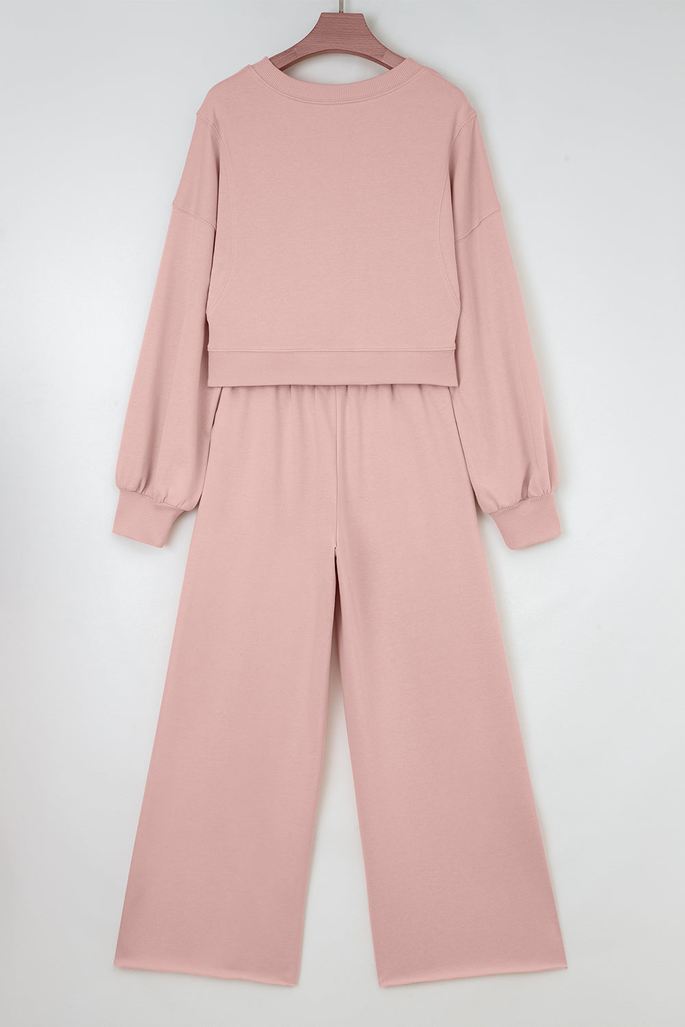 Solid Puff Sleeve Top and Drawstring Pants Set