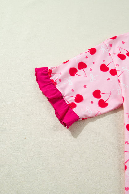 Cherry Bow Tie Top and Shorts Pajama Set