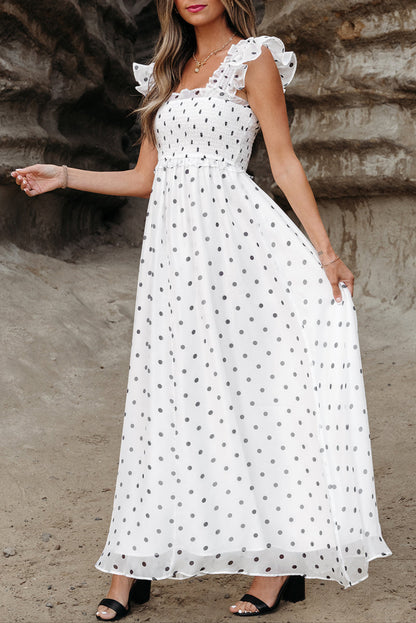 Polka Dot Flutter Sleeve Maxi Dress