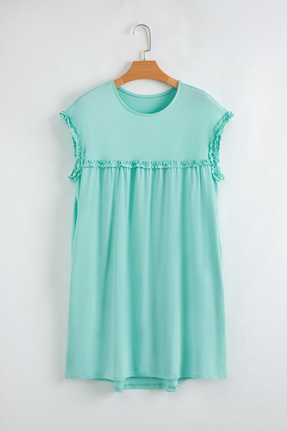 Solid Frilled Trim Short Sleeve Mini Dress