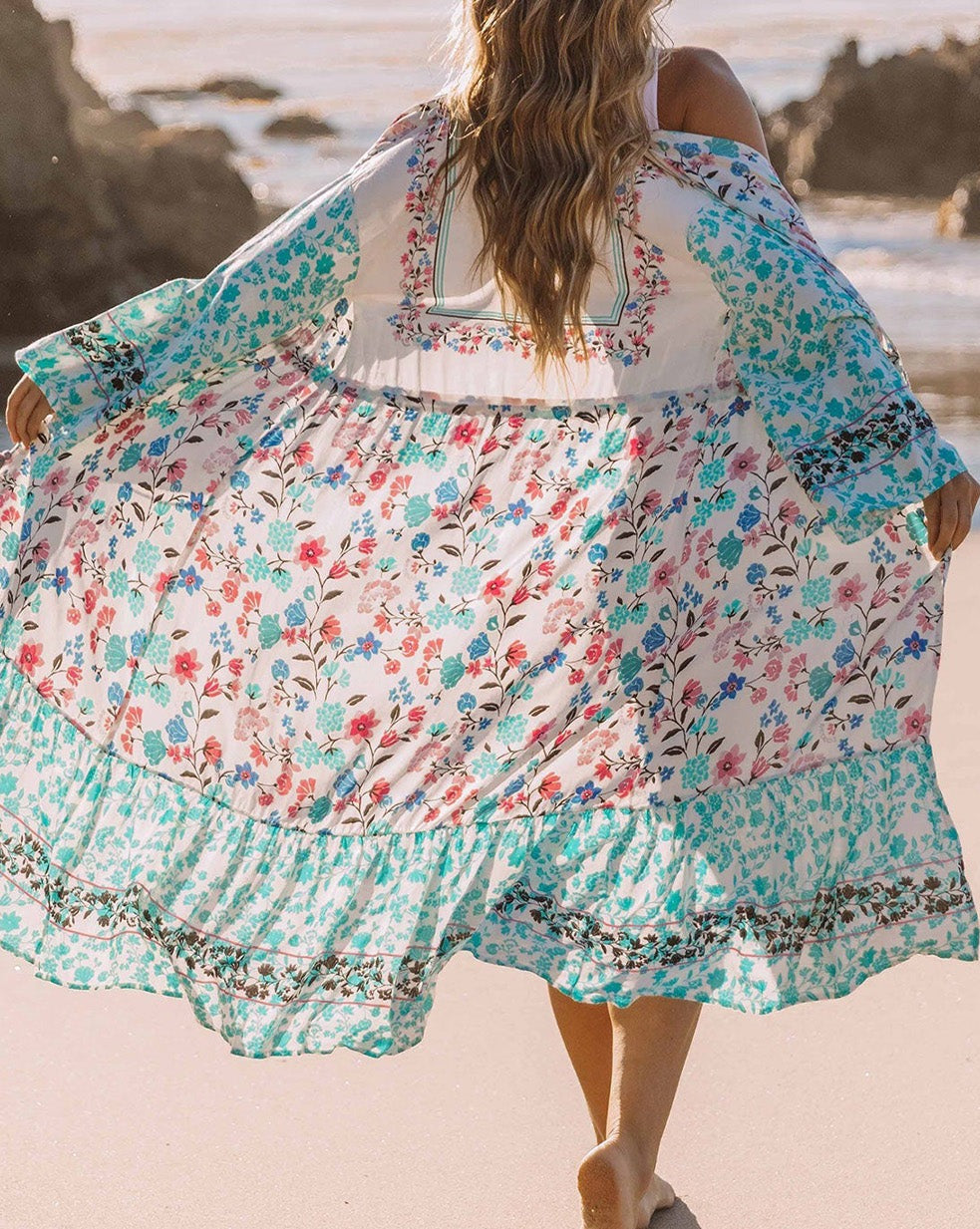 Floral Tassel Tie Kimono