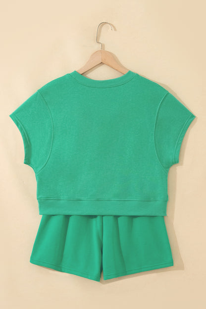 Solid Loose Tee & Drawstring Shorts Set