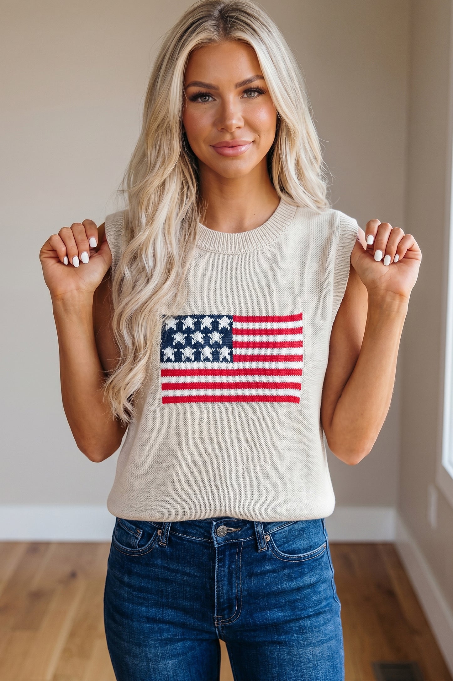 Americana USA Flag Sleeveless Knit Sweater