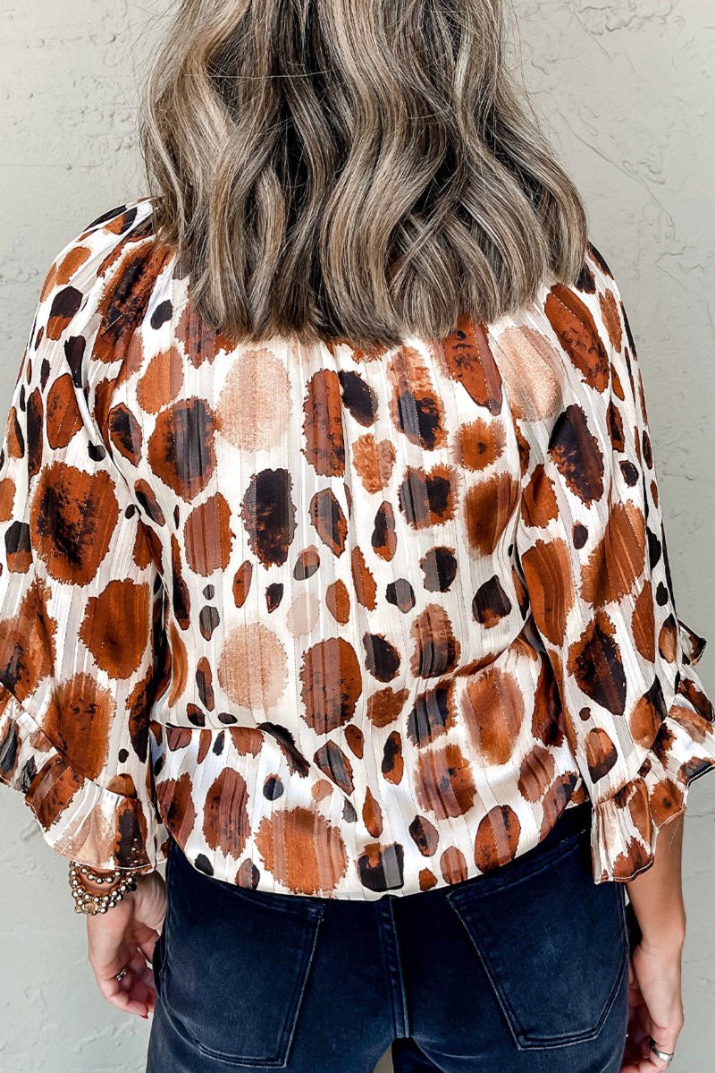 Abstract Spots Ruffle 3/4 Sleeve Blouse