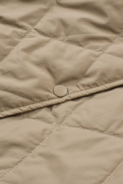 Solid Quilted Snap Button Hooded Puffer Coat