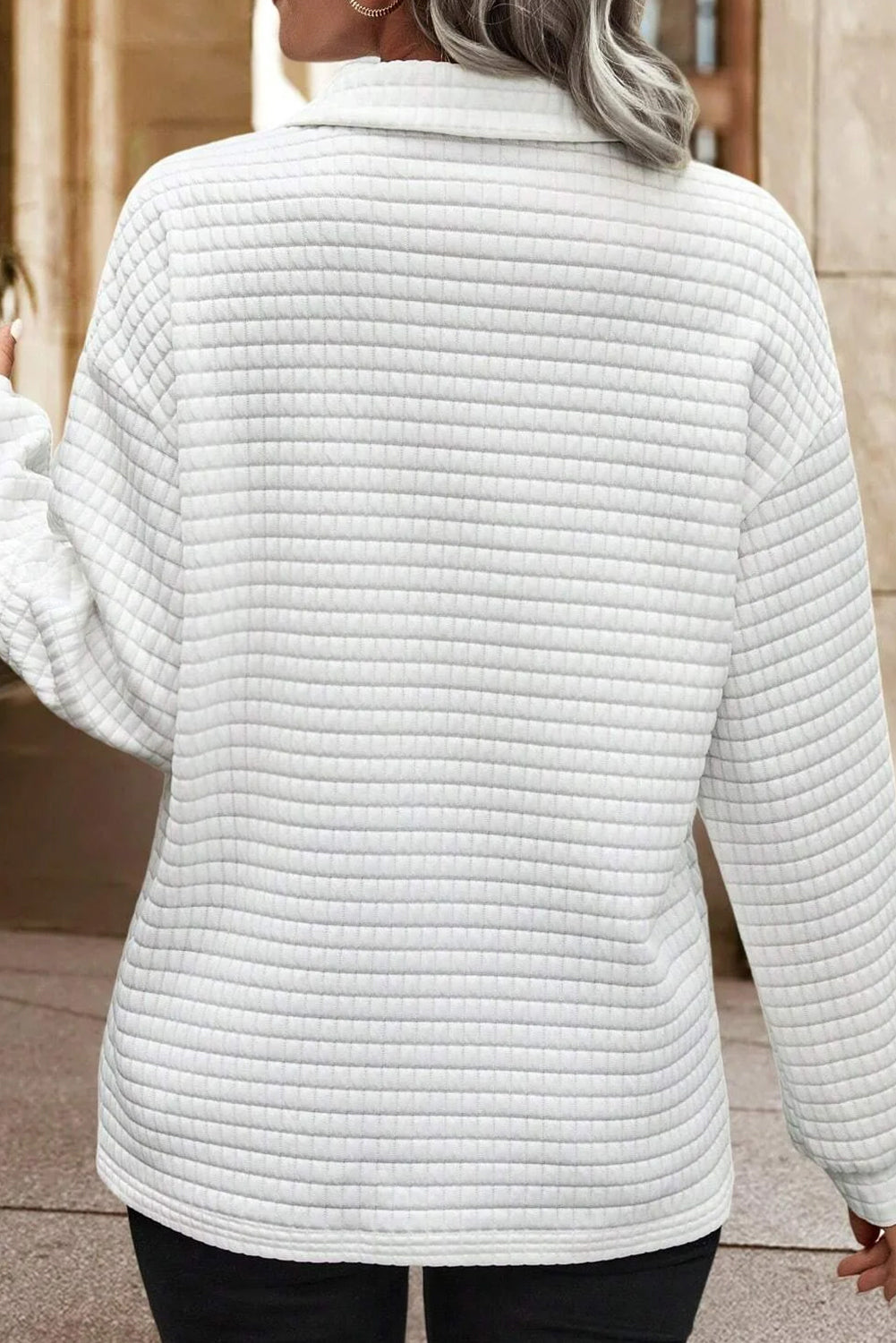 Quilted Long Sleeve Collared Top