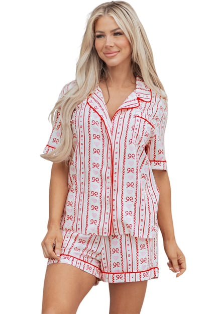 Bow Heart Top and Shorts Pajama Set