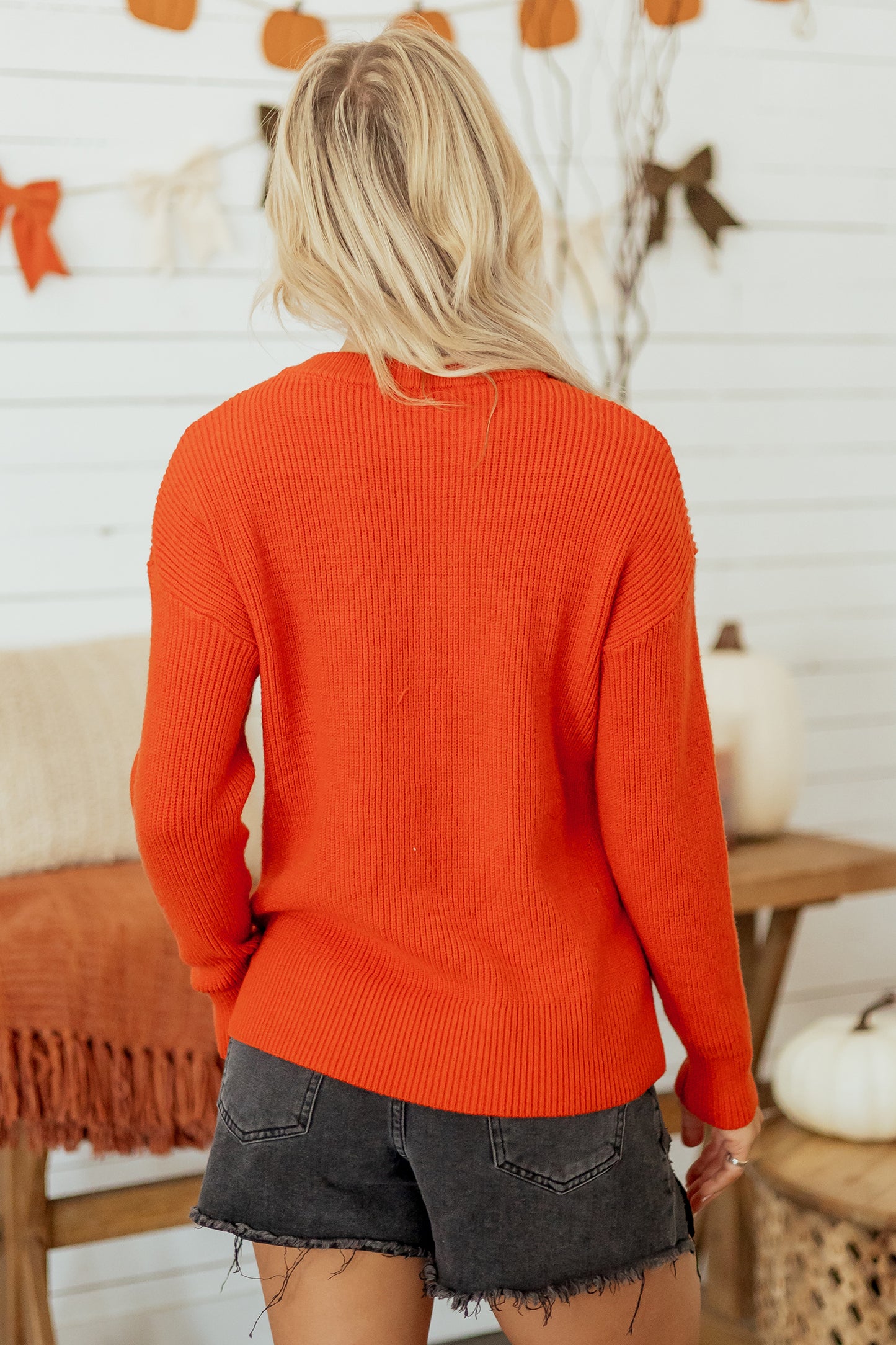 Halloween Drop Shoulder Long Sleeve Round Neck Sweater