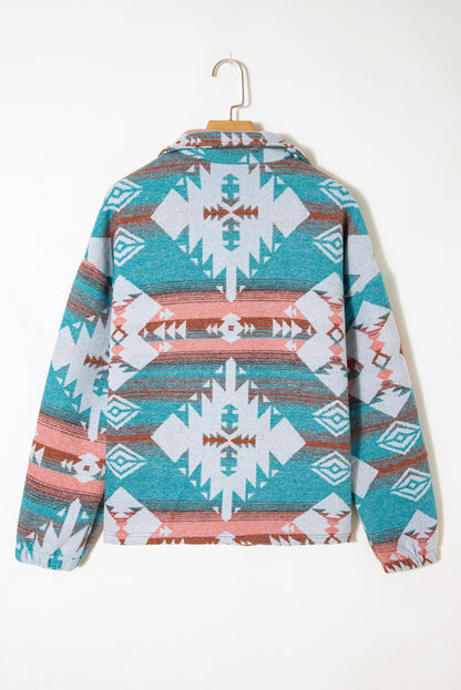 Western Aztec Quarter-Zip Elastic Cuffs Sweatshirt