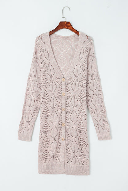Solid Openwork Knit Button-Up Cardigan