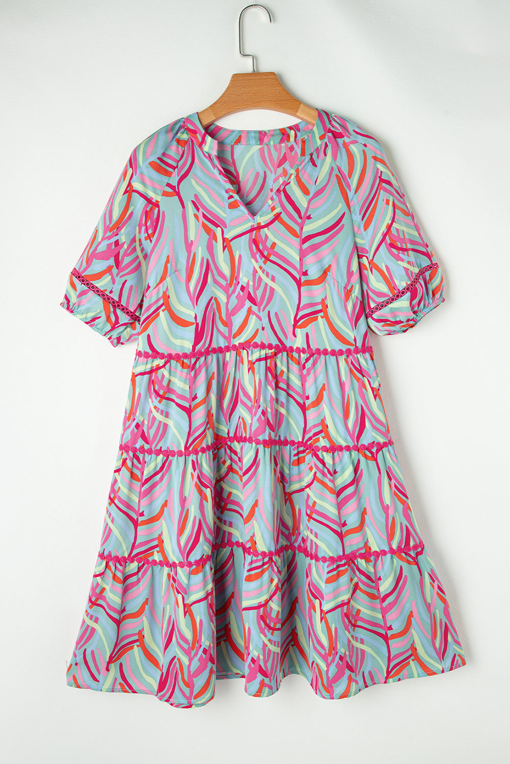 Abstract Ric-Rac Puff Sleeve Dress