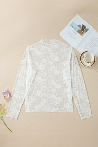 Plus Size Floral Mesh Long Sleeve Top
