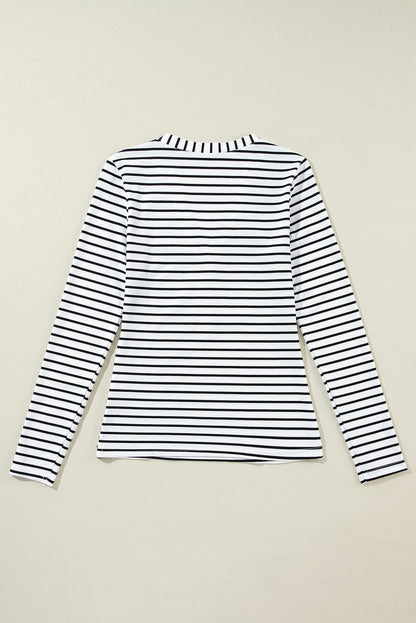 Stripe V-Neck Long Sleeve T-Shirt