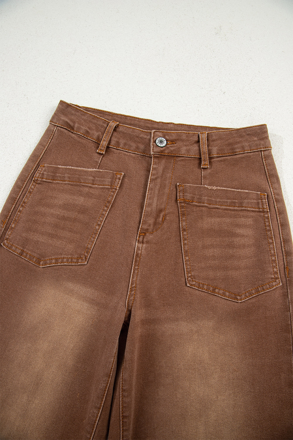 Denim High Waist Patch Pocket Straight Leg Jeans