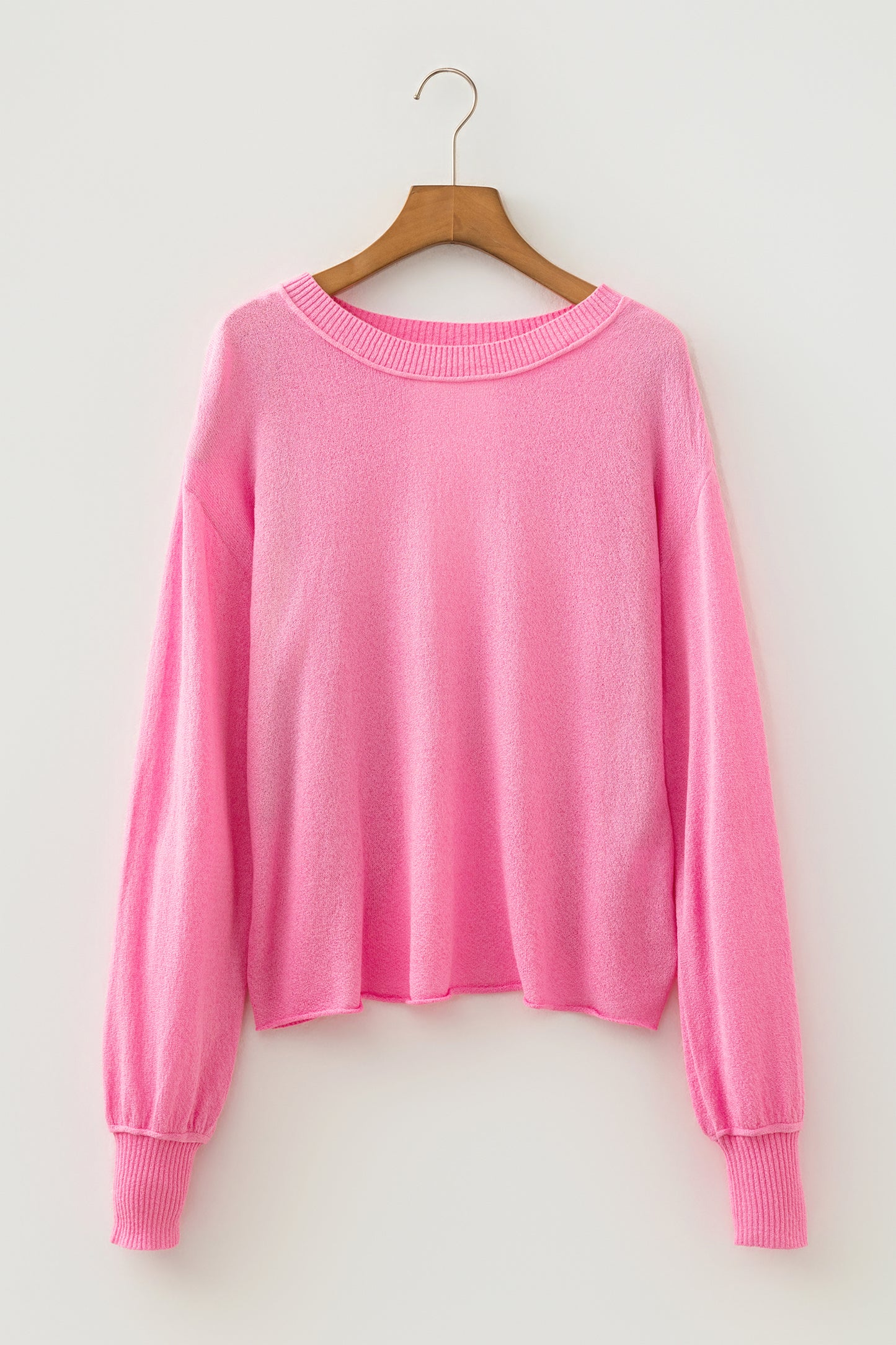 Solid Open Back Reverse Seam Ribbed Trim Sweater