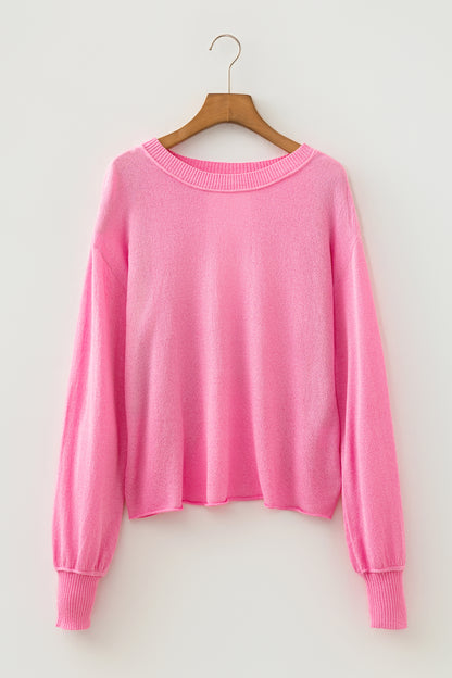 Solid Open Back Reverse Seam Ribbed Trim Sweater