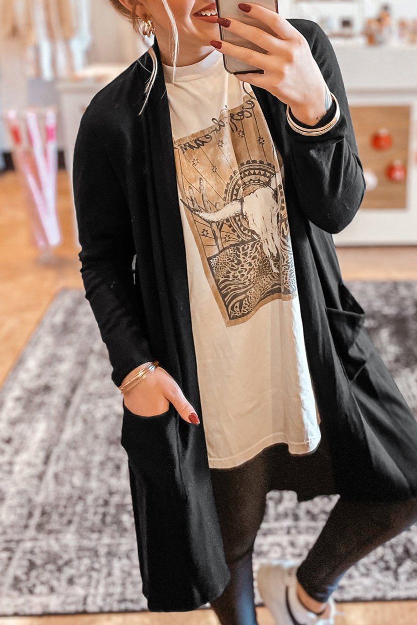 Solid Open Front Longline Cardigan