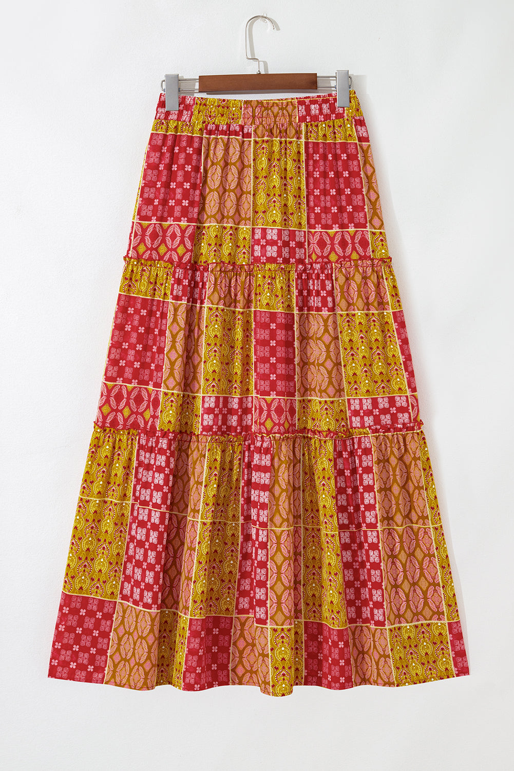 Paisley Ruffle Tiered Pocketed Maxi Skirt