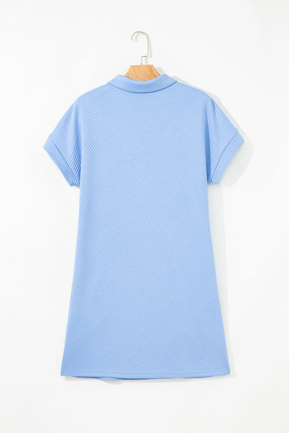 Solid Color Textured Short Sleeve A Line Mini Dress