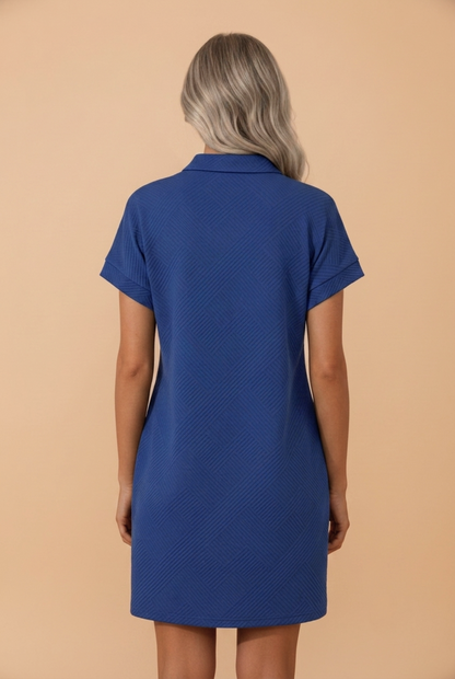 Solid Color Textured Short Sleeve A Line Mini Dress