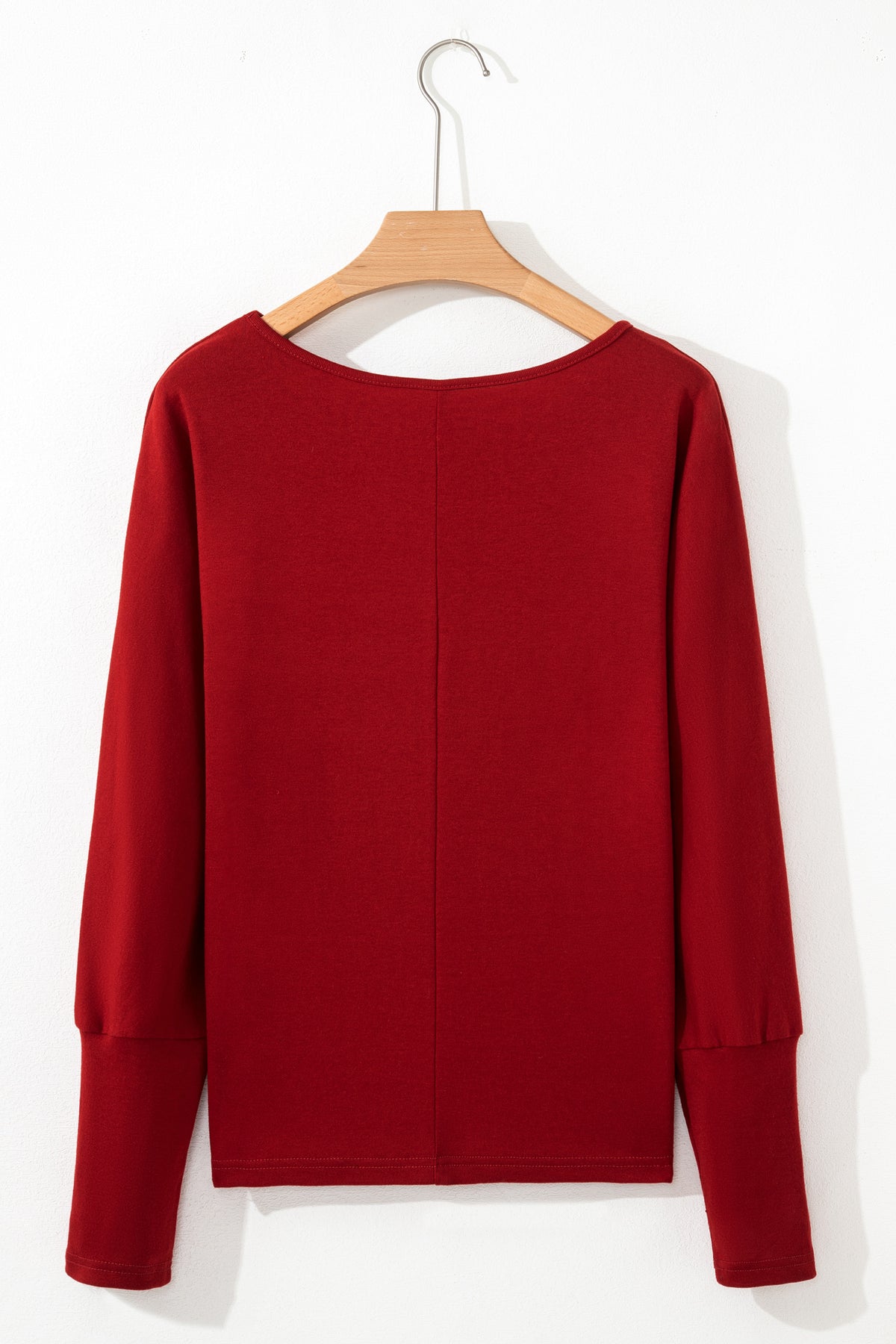 Solid Round Neck Extended Cuff Long Sleeve Top
