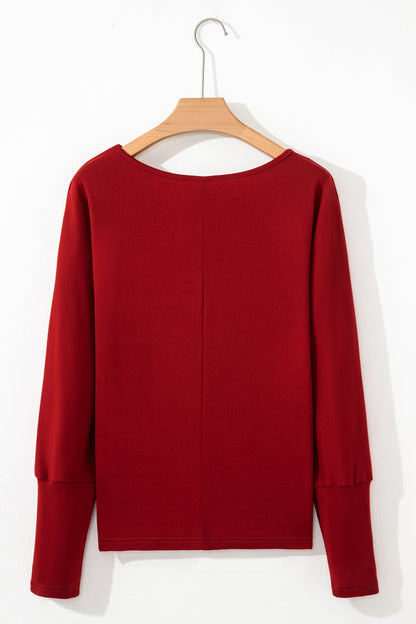Solid Round Neck Extended Cuff Long Sleeve Top