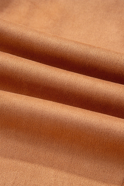 Faux Suede Collared V-Neck Short Sleeve Dress