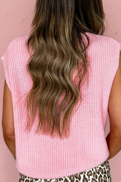 Solid Button Front V-Neck Sweater Knit Vest