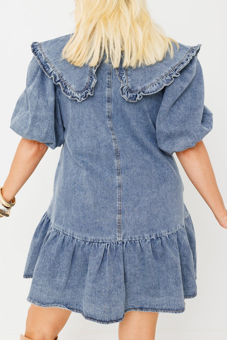 Denim Ruffle Collar Mini Dress