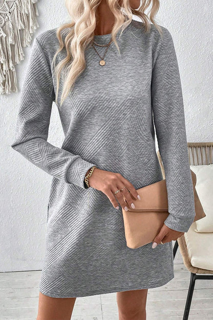 Solid Texture Long Sleeve Dress