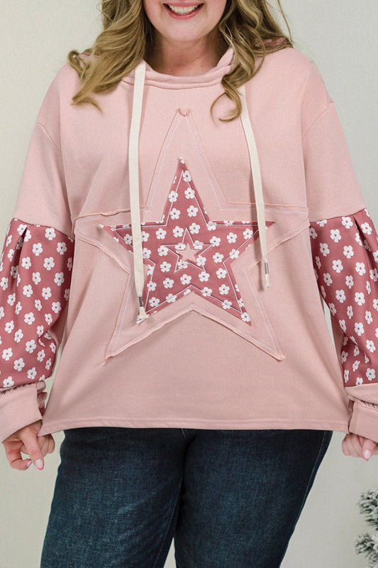 Plus Size Star Floral Patchwork Hoodie