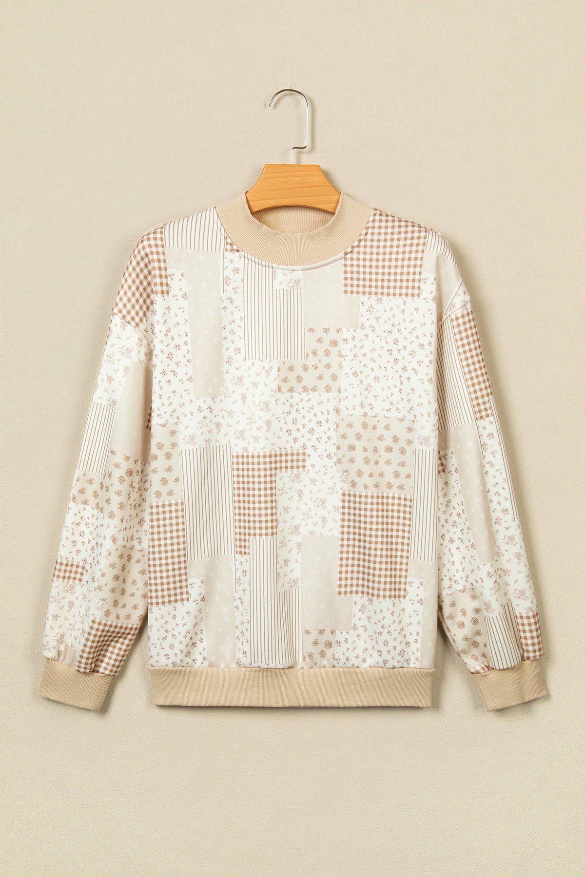 Floral Patchwork Mock Neck Long Sleeve Sweatshirt